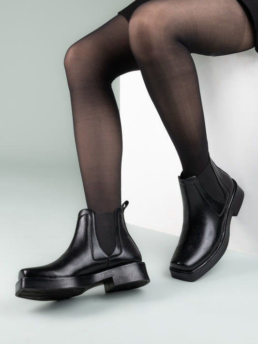 Fentacia Women Black Slip-On Chelsea Boots