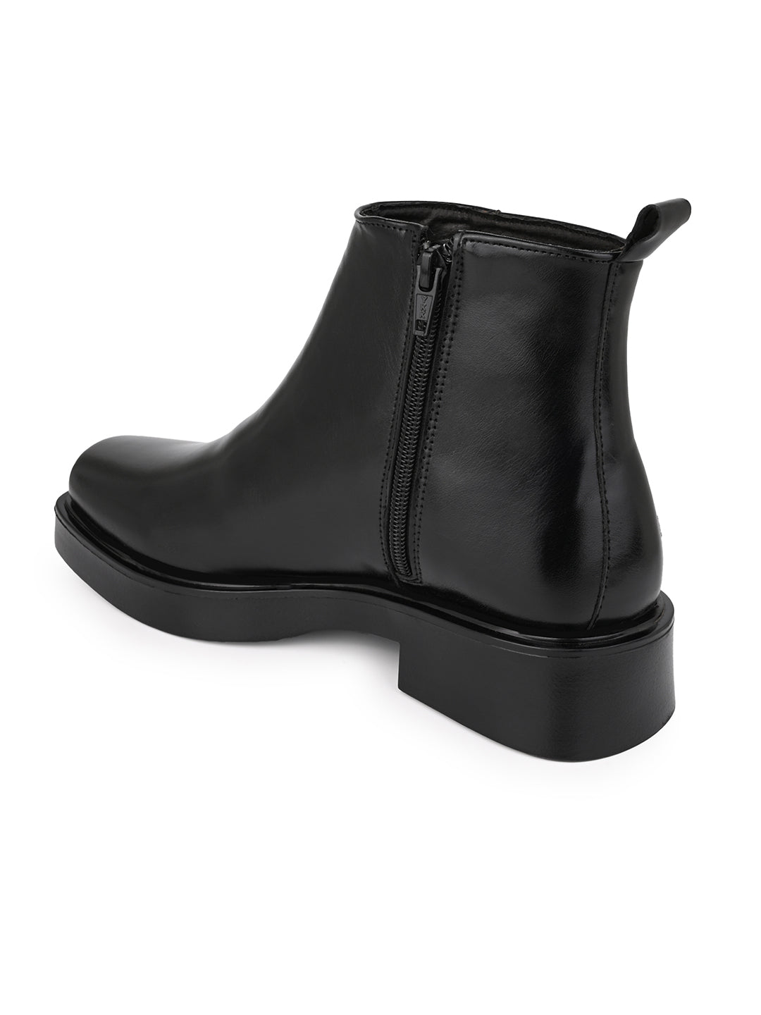 Fentacia Women Black T-Shape Zip Closure Chelsea Boots