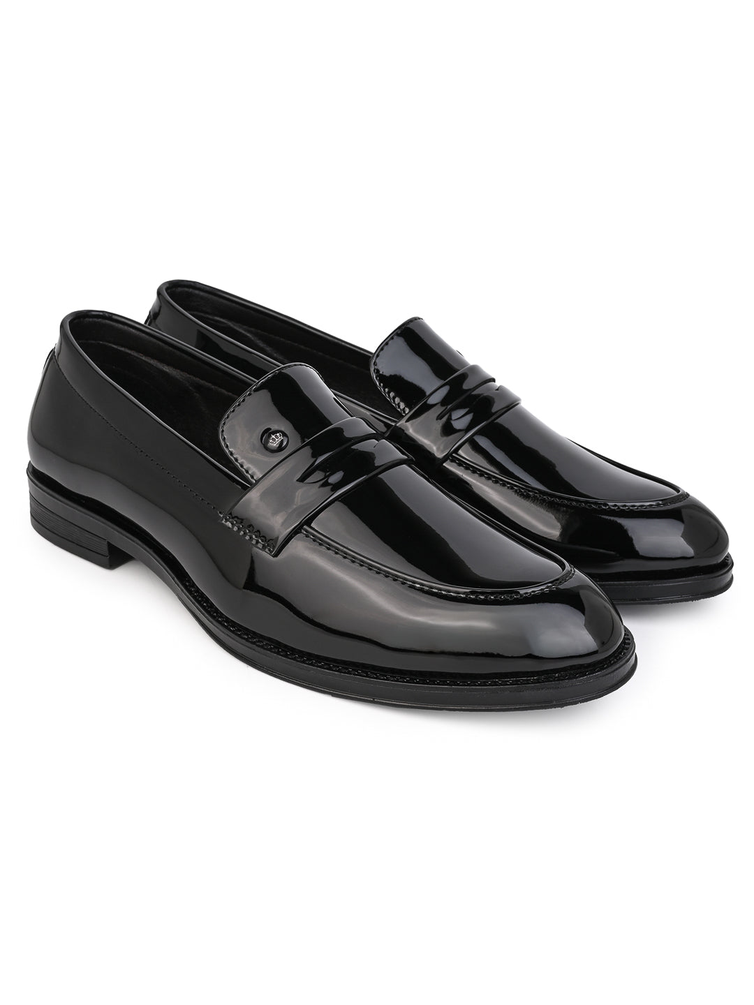 Fentacia Men Black Patent Synthetic Slip-On Formal Shoes