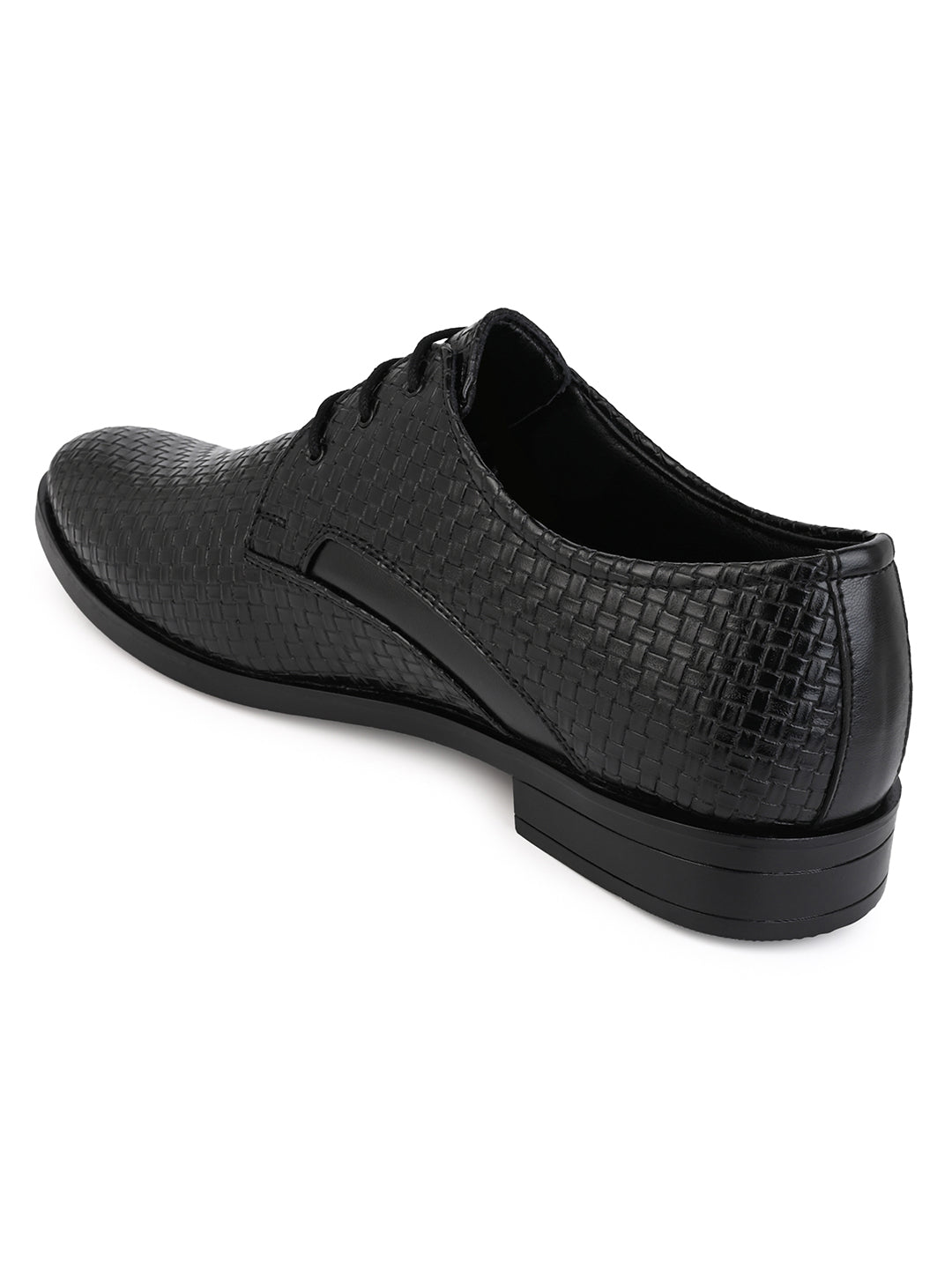 Fentacia Men Classic Black Formal Woven Design Derby Shoes