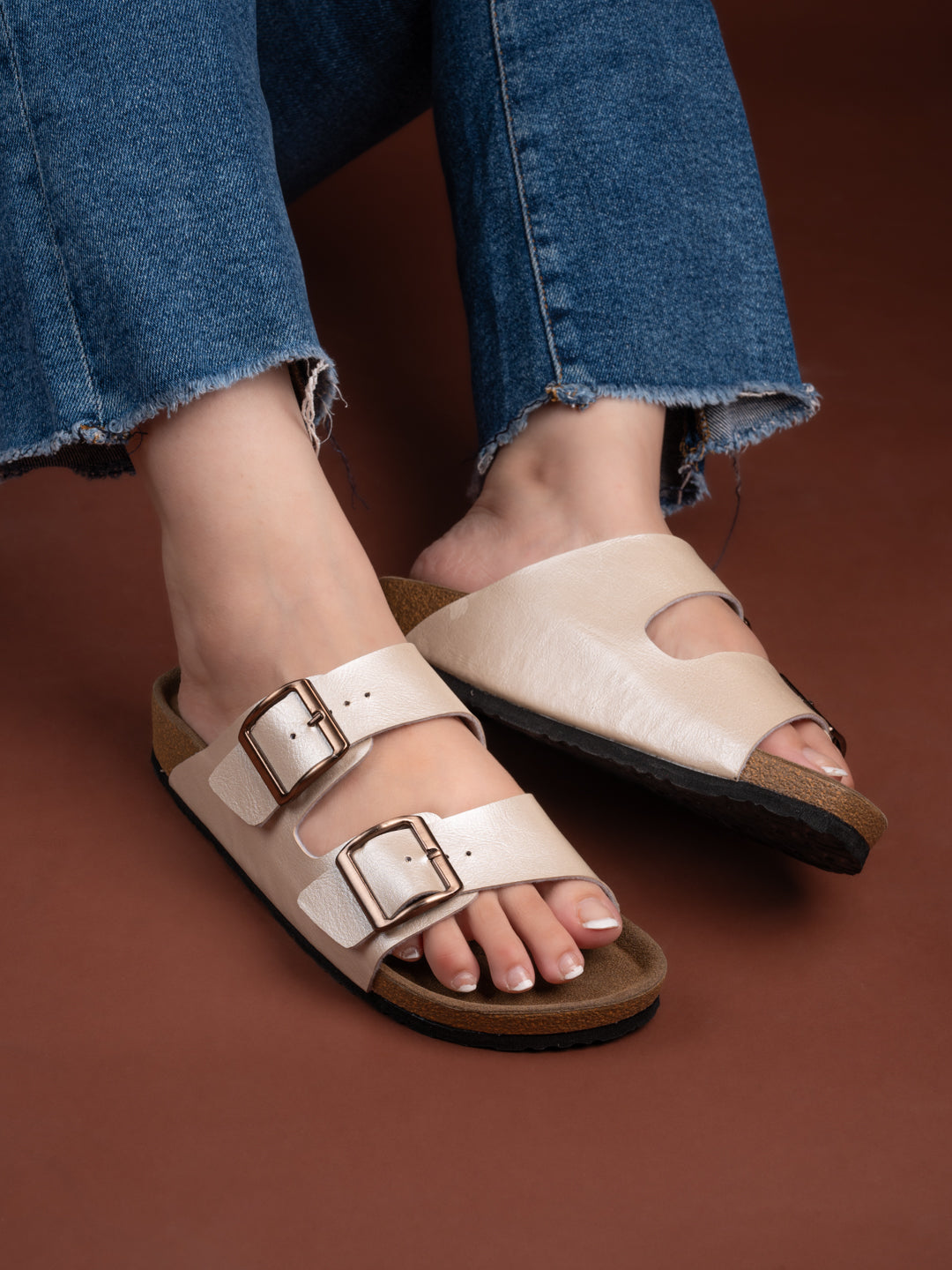 Fentacia Women Dual Buckle Flat Sandals