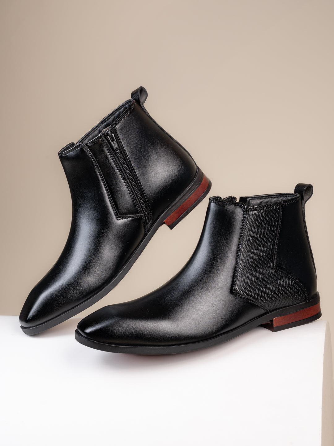 Fentacia Men Square Toe Zip Closure Chelsea Boots