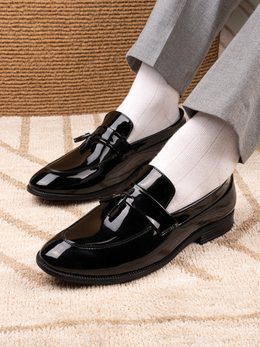 Fentacia Men Black Formal Tassel Slip-On Loafers