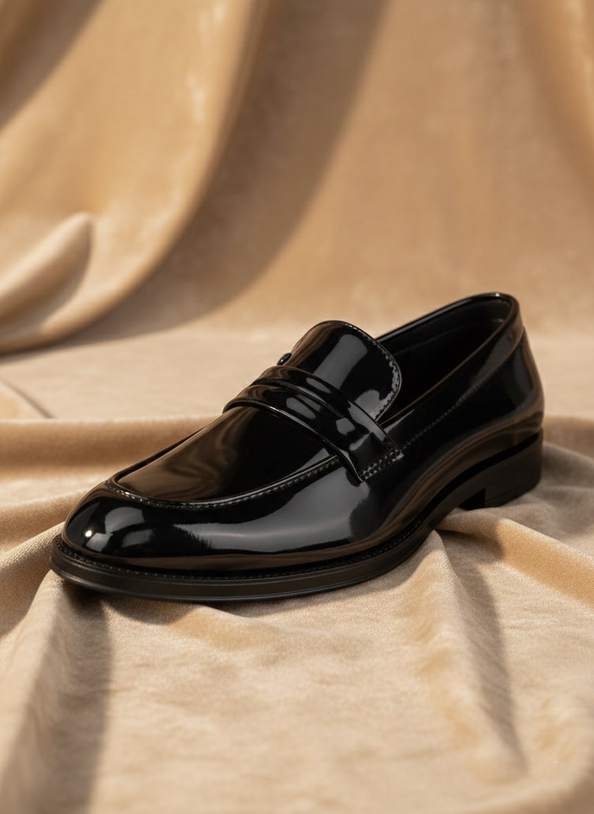 Fentacia Men Black Patent Synthetic Slip-On Formal Shoes