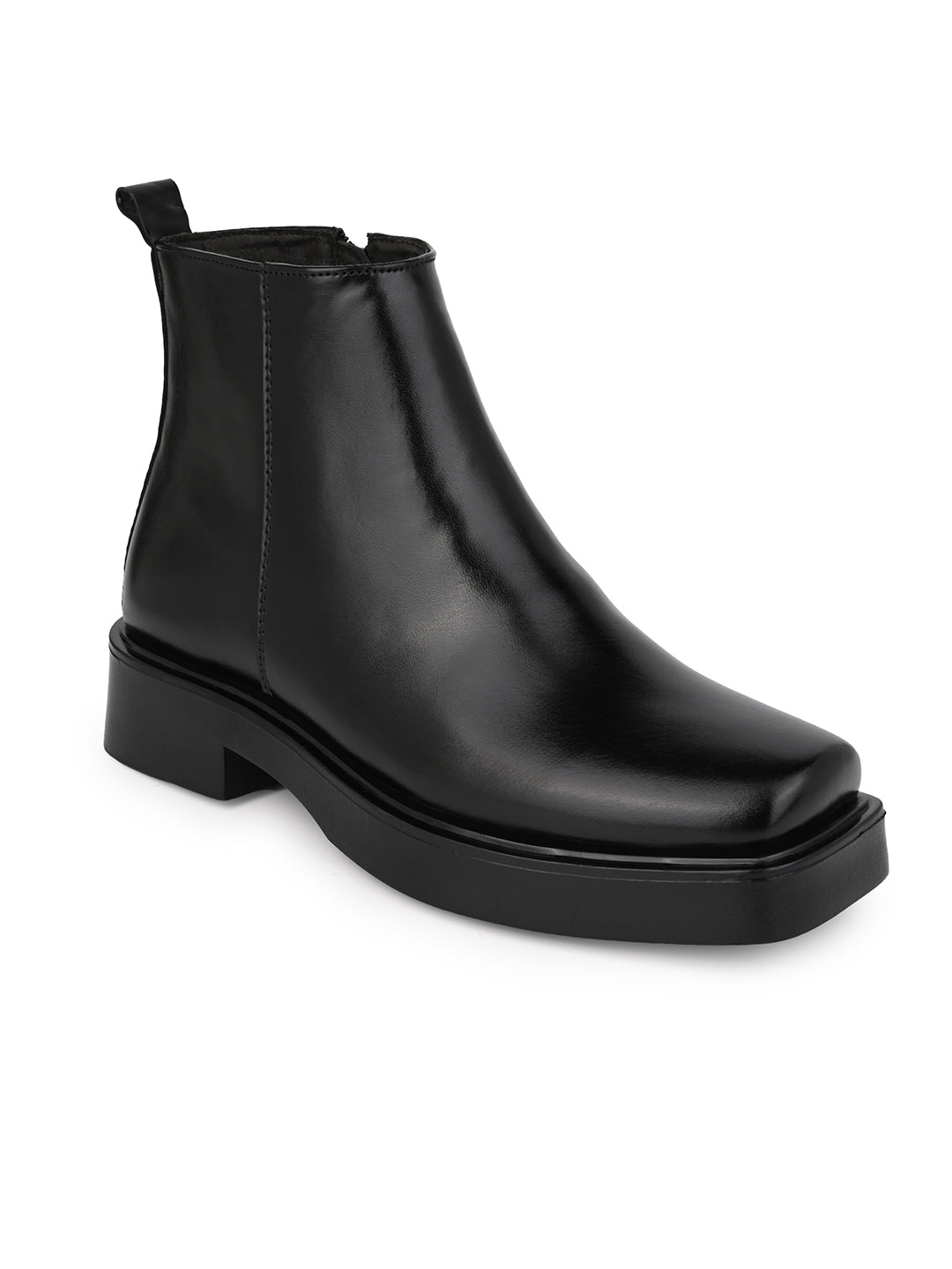 Fentacia Women Black T-Shape Zip Closure Chelsea Boots