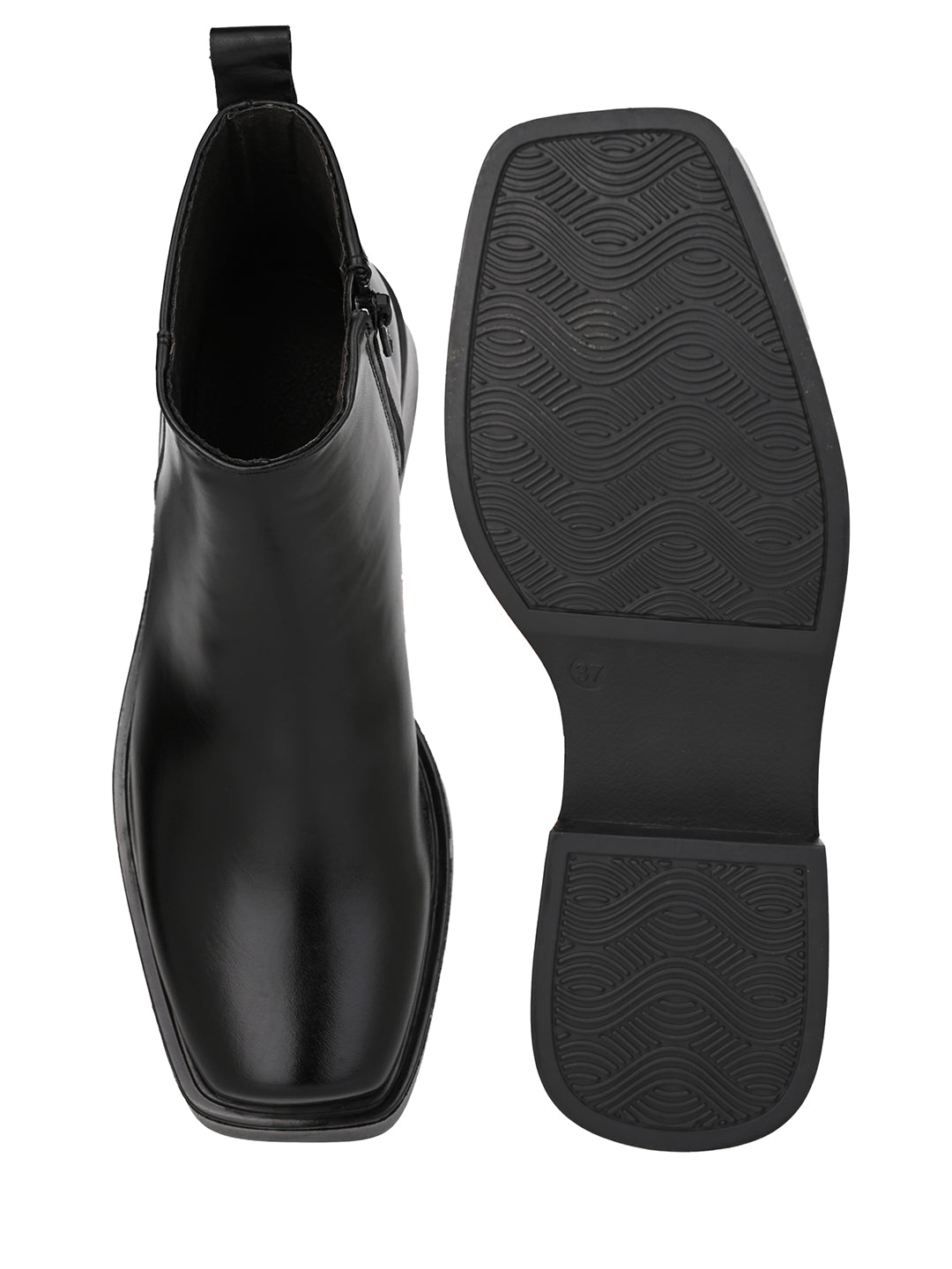 Fentacia Women Black T-Shape Zip Closure Chelsea Boots