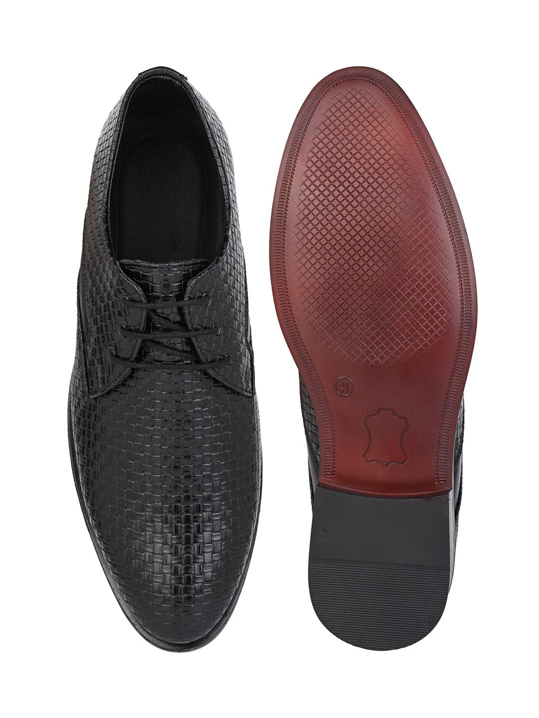 Fentacia Men Classic Black Formal Woven Design Derby Shoes