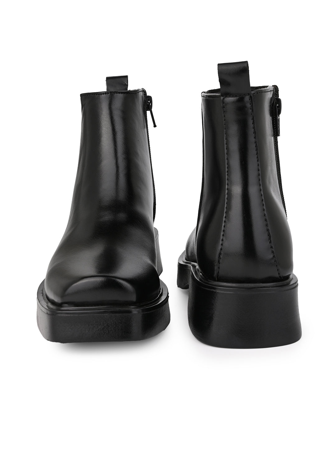 Fentacia Women Black T-Shape Zip Closure Chelsea Boots