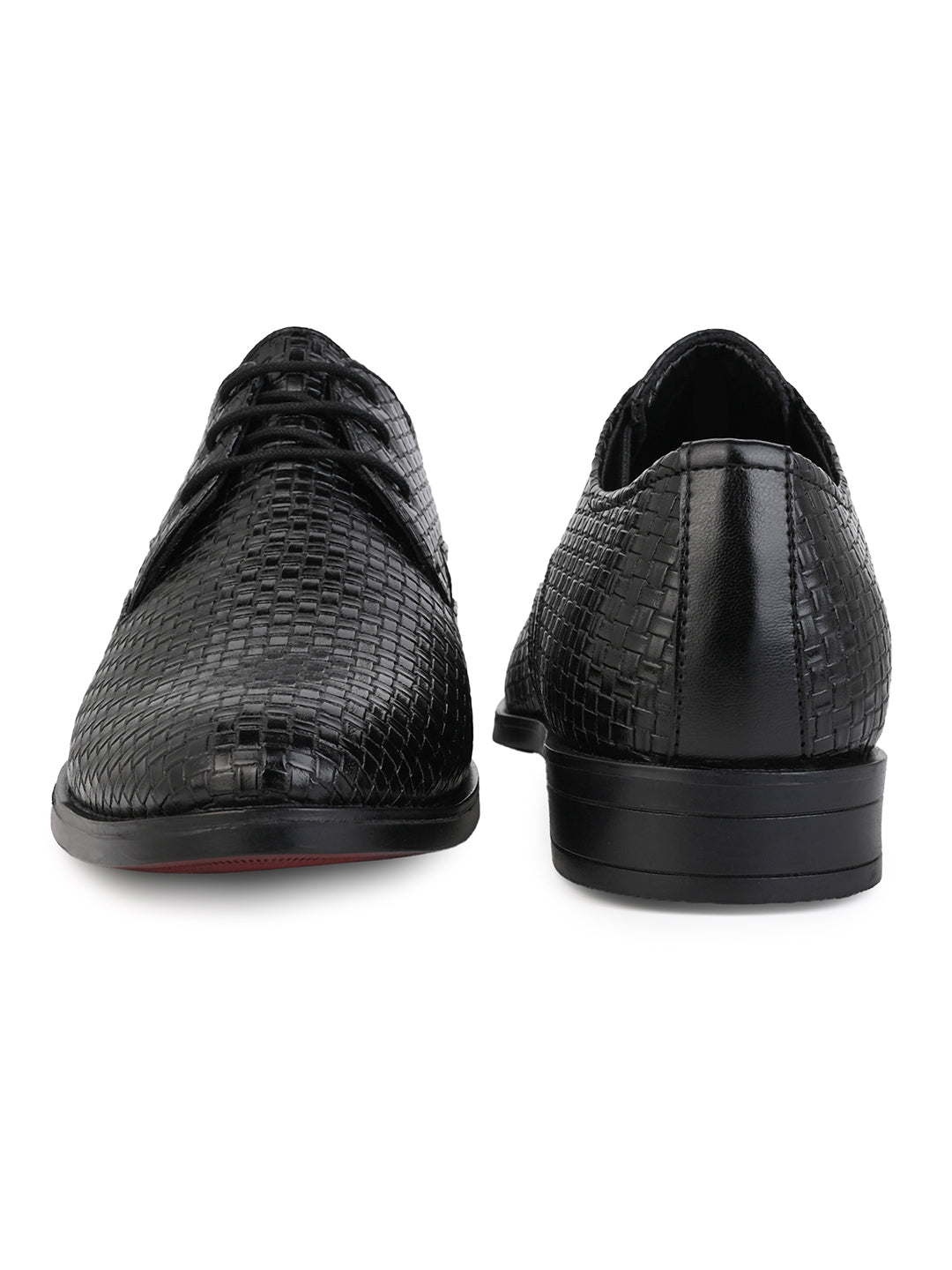 Fentacia Men Classic Black Formal Woven Design Derby Shoes