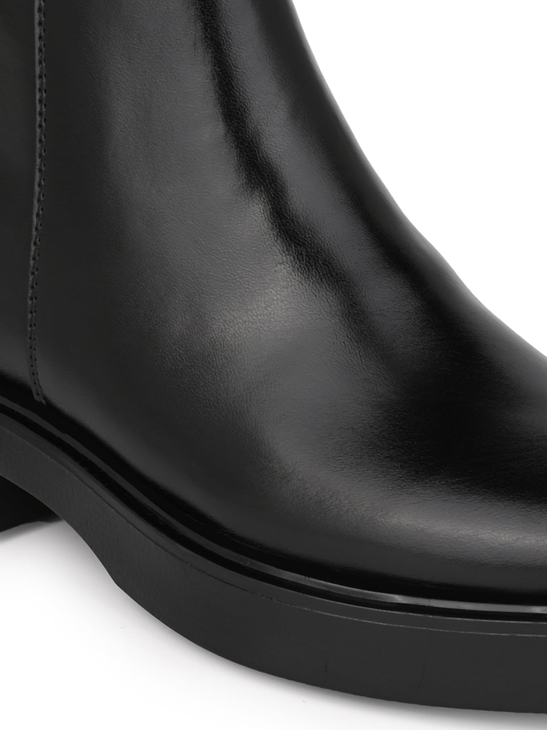 Fentacia Women Black T-Shape Zip Closure Chelsea Boots