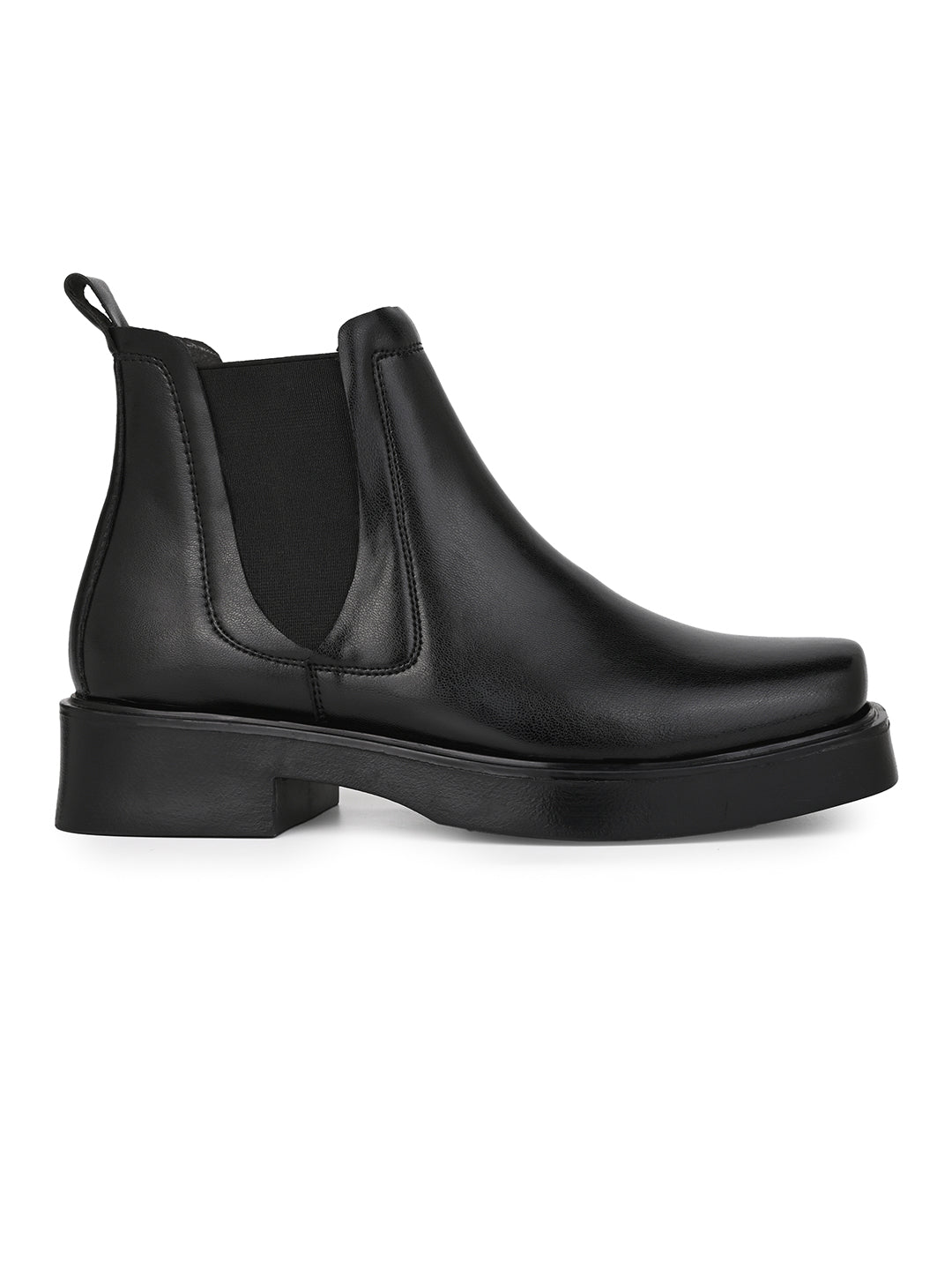 Fentacia Women Black Slip-On Chelsea Boots