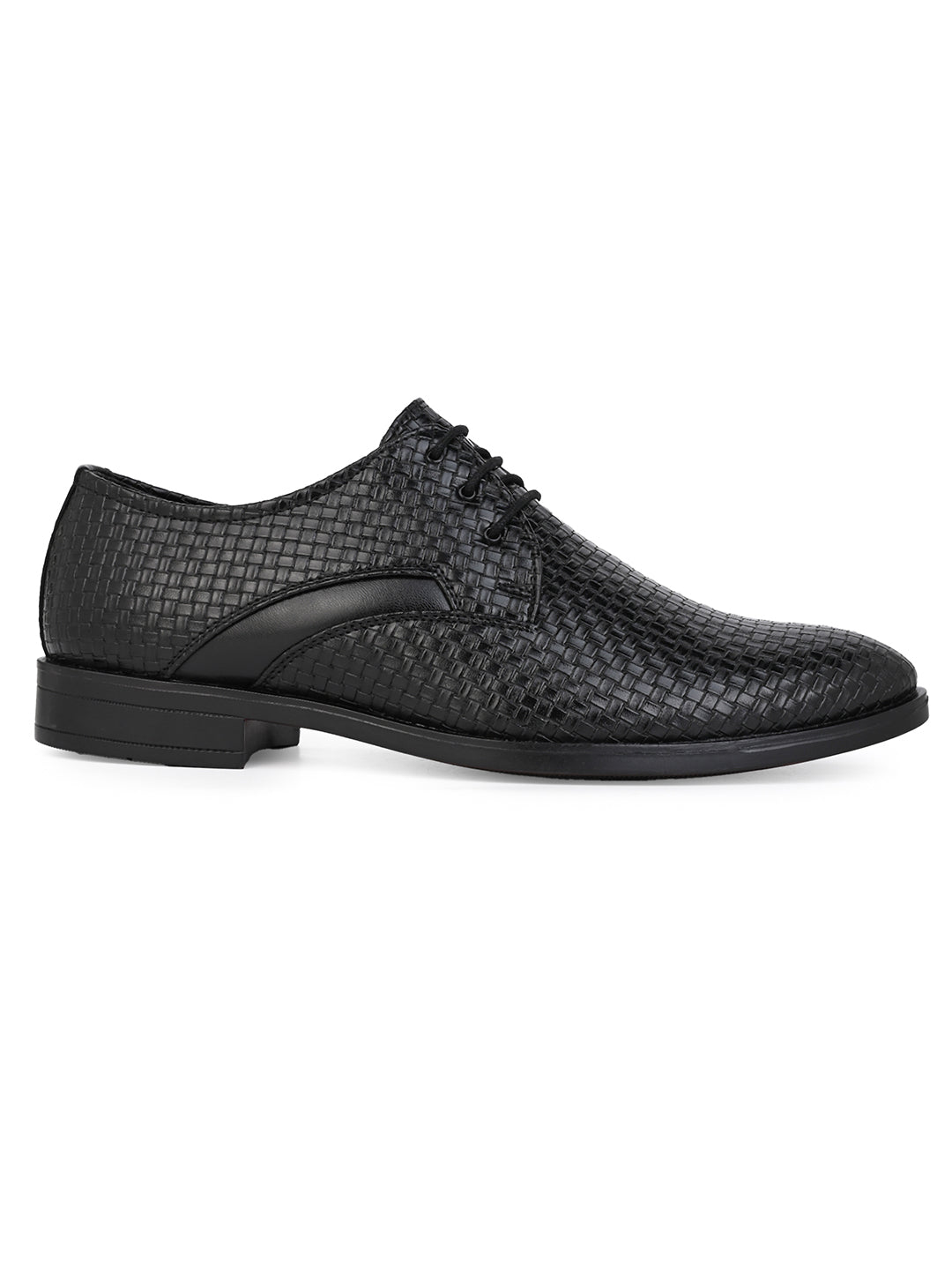 Fentacia Men Classic Black Formal Woven Design Derby Shoes