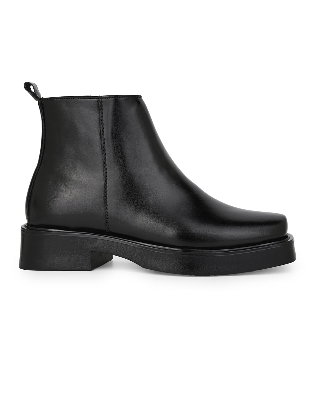 Fentacia Women Black T-Shape Zip Closure Chelsea Boots